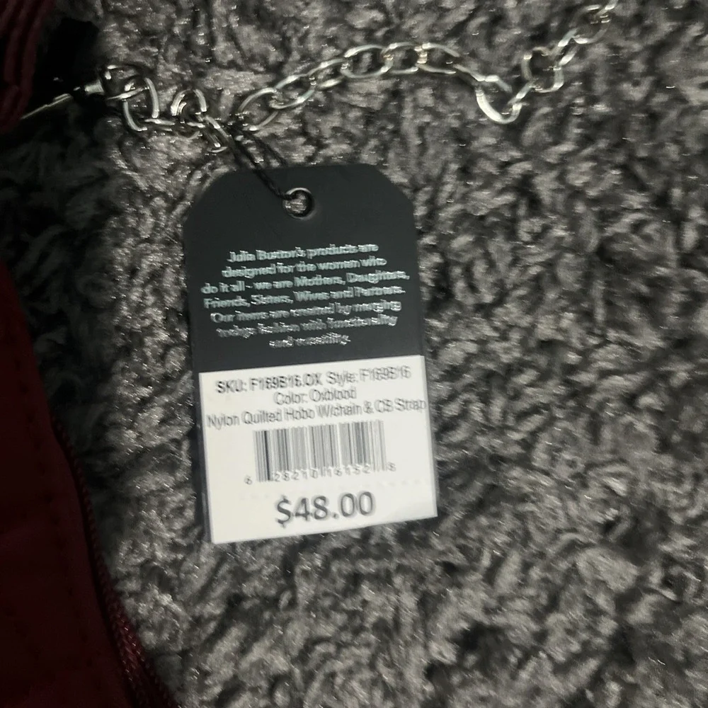 Julia Buxton Quilted Hobo With Chain‎ Strap Oxblood Burgundy Purse
